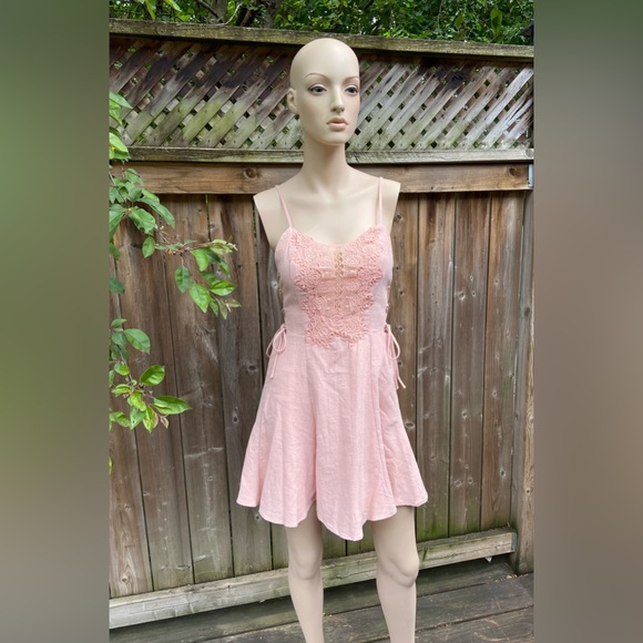 Light Pink Intricate Lace Crochet Mini Dress - Picture 6 of 16